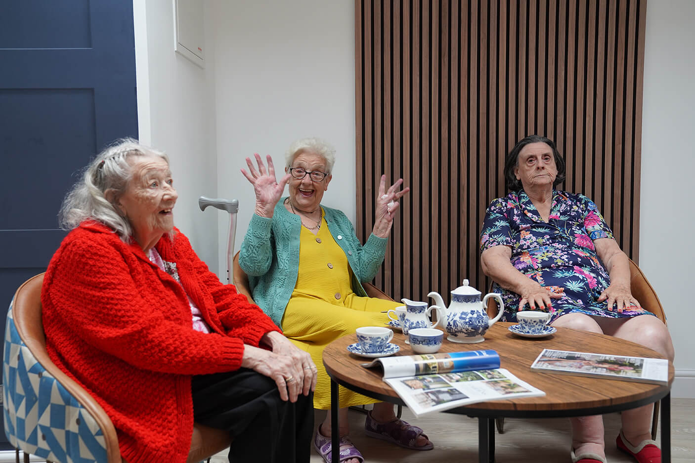 Residents socialising over tea